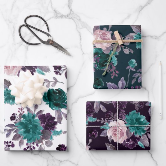 Moody Boho | Lila dunkles Muster der Äggpflanze Geschenkpapier Set (Vorderseite)