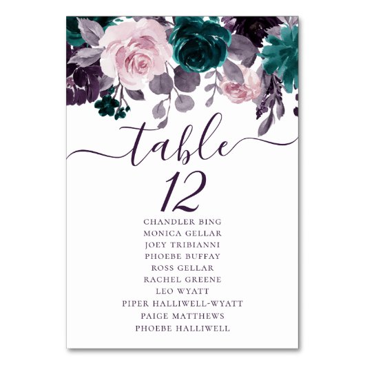 Moody Boho | Lila und Aquamarine Namen von Eggplan Tischnummer (Rückseite)