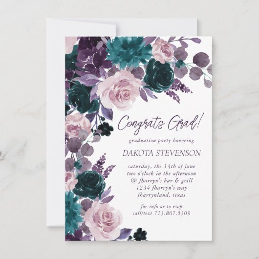 Moody Boho | Lila und Aquamariner Abschluss Einladung (Vorderseite)