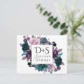 Moody Boho | Save the Date Aquamarin Lila Eggpflan Ankündigungspostkarte (Stehend Vorderseite)