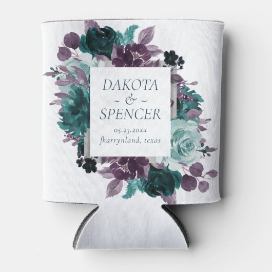 Moody Boho | Save the Date Aquamarine und Lila Blu Dosenkühler (Vorderseite)