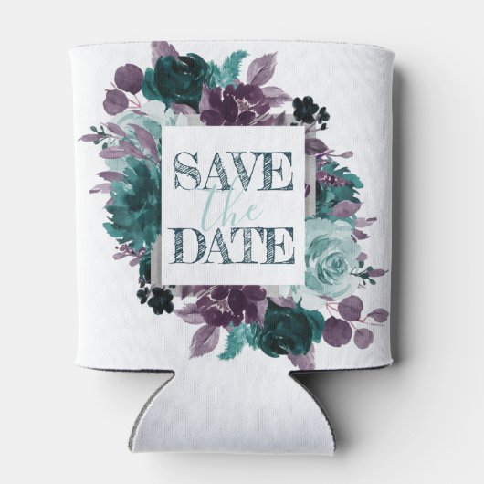 Moody Boho | Save the Date Aquamarine und Lila Blu Dosenkühler (Rückseite)