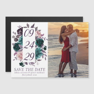 Moody Boho   Save the Date Eggpflanze und Aquamari Magneteinladung