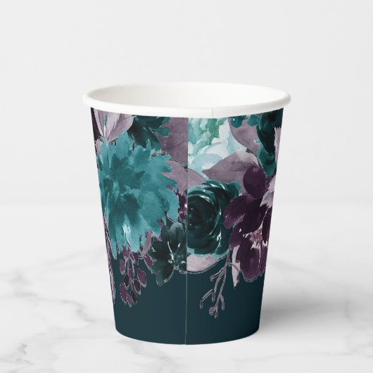 Moody Boho | Tief Aquamarine und Lila Blumengarten Pappbecher (Rechts)