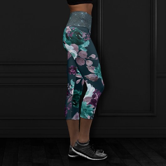 Moody Boho | Tief türkisfarbener Aquamariner Lila  Capri Leggings