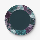 Moody Boho | Tiefer Aquamariner und Lila Blumenstr Pappteller (Vorderseite)