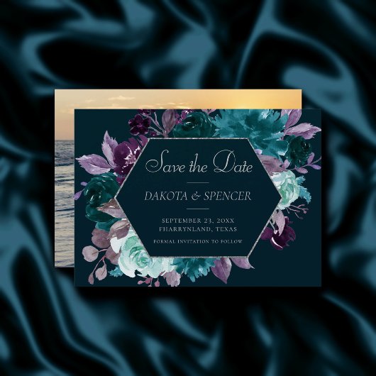 Moody Boho | Tiefes Aquamarines und Lila Garland-F Save The Date