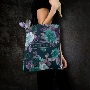 Moody Boho   Tiefes Aquamarines und Lila Muster Tasche
