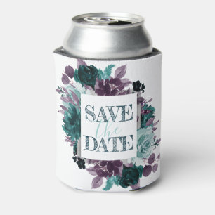 Moody Boho   Türkis und Lila Floral Save-the-Date- Dosenkühler
