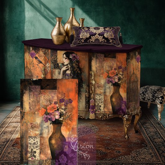 Moody Boho Vase & Floral Patchwork Patterns Art Seidenpapier