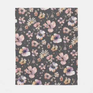 Moody Boho Watercolor Blush Wildflowers Muster Fleecedecke