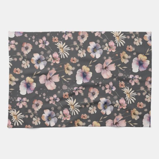 Moody Boho Watercolor Blush Wildflowers Muster  Geschirrtuch (Horizontal)