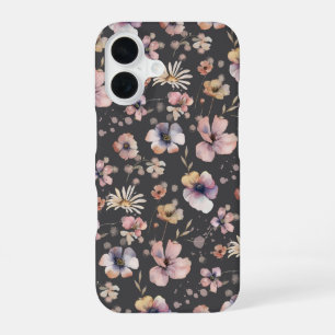Moody Boho Watercolor Blush Wildflowers Muster  iPhone 16 Hülle