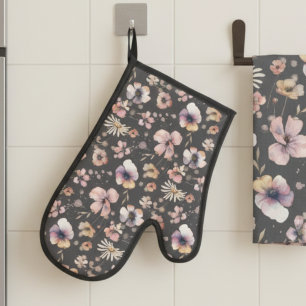 Moody Boho Watercolor Blush Wildflowers Muster Ofenhandschuh & Topflappen-Set