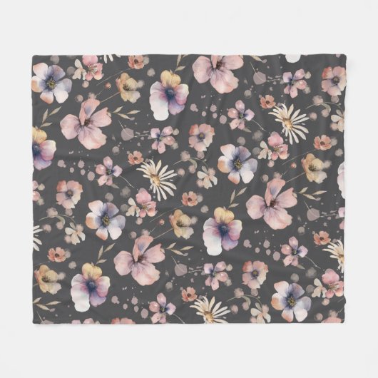 Moody Boho Watercolor Blush Wildflowers Pattern  Fleecedecke (Vorderseite (Horizontal))