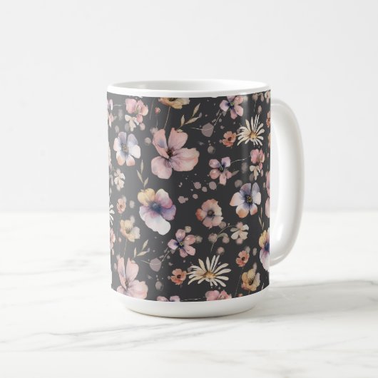 Moody Boho Watercolor Blush Wildflowers Pattern  Kaffeetasse (VorderseiteRechts)
