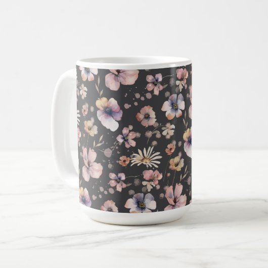 Moody Boho Watercolor Blush Wildflowers Pattern Kaffeetasse (Vorderseite Links)