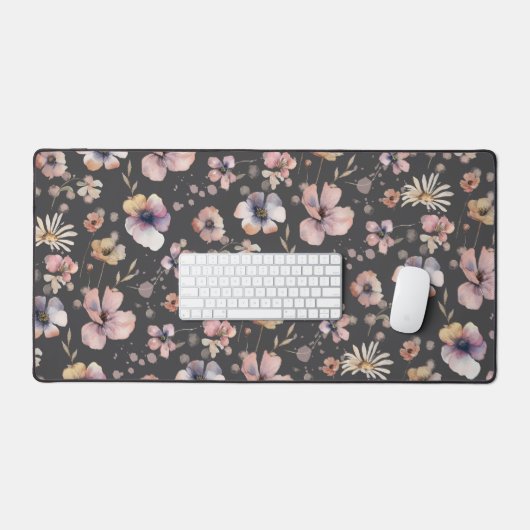 Moody Boho Watercolor Blush Wildflowers Pattern  Schreibtischunterlage (Tastatur & Maus)