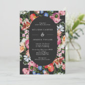 Moody Bold Floral Arch Oval Wedding Einladung (Stehend Vorderseite)