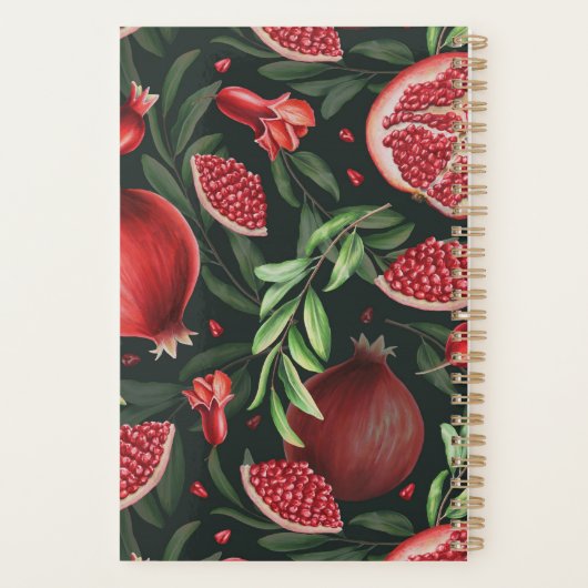 Moody Botanical Pomegranate Muster Monogramm 2024 Planer (Rückseite)