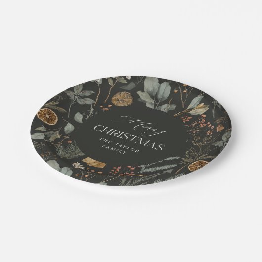 Moody Botanische Personalisierte Weihnachten Pappteller (Schrägansicht)