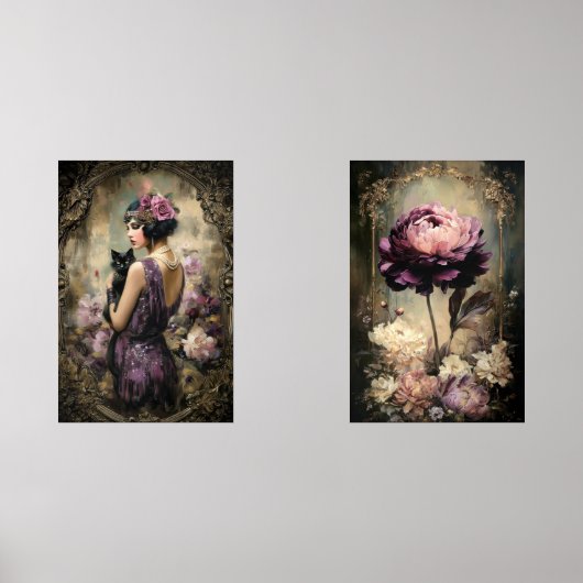 Moody Boudoir Portrait Cat & Peony Wall Art Set (Vorderseite)