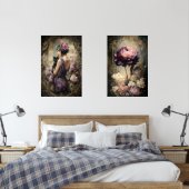 Moody Boudoir Portrait Cat & Peony Wall Art Set (Schlafzimmer)