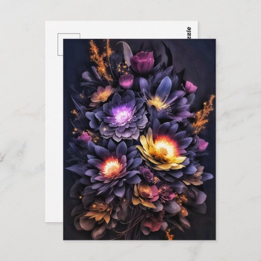 Moody-Bouquet schwarz-gelb violette Blumen Postkarte (Vorne/Hinten)