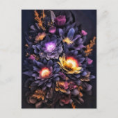 Moody-Bouquet schwarz-gelb violette Blumen Postkarte (Vorderseite)