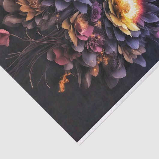 Moody-Bouquet schwarz-gelb violette Blumen Seidenpapier (Ausschnitt)