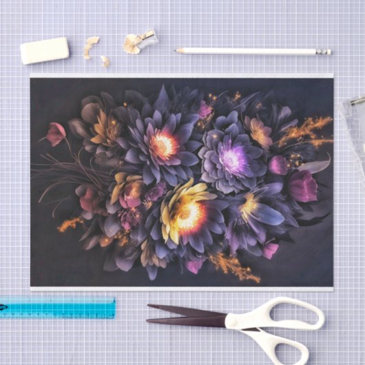 Moody-Bouquet schwarz-gelb violette Blumen Seidenpapier (Handwerk)