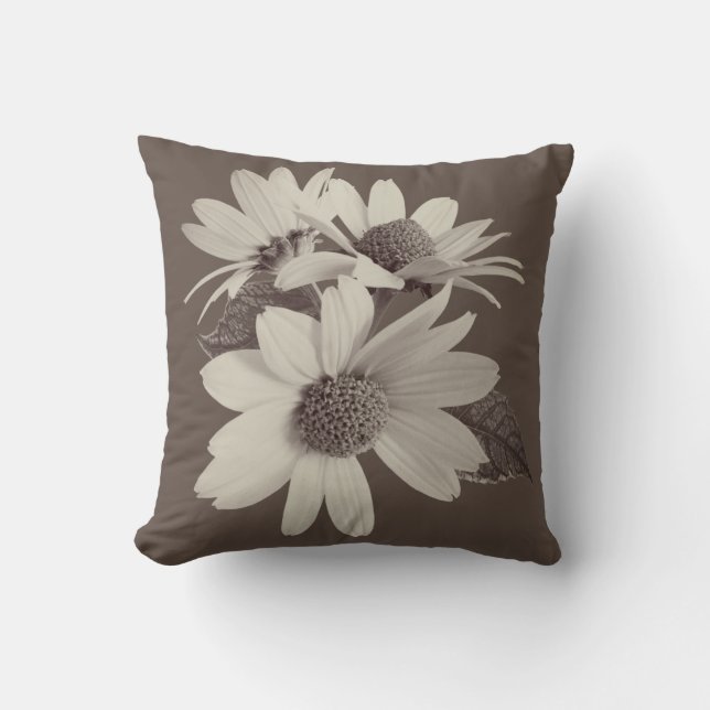 Moody Brown Daisy Custom Monogram Chince Pillow Kissen (Vorderseite)