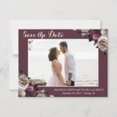 Moody Burgund & Pink Floral speichern das Datum Ma Magneteinladung (Vorderseite)