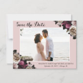 Moody Burgund & Pink Floral speichern das Datum Ma Magneteinladung (Vorderseite)