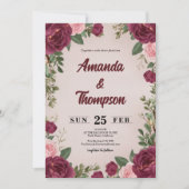 Moody Burgundy and Blush Floral Wedding Einladung (Vorderseite)