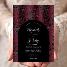 Moody Burgundy Black Damask Arch Dark Wedding