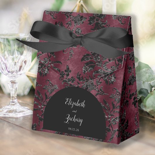 Moody Burgundy Black Damask Arch Wedding Geschenkschachtel