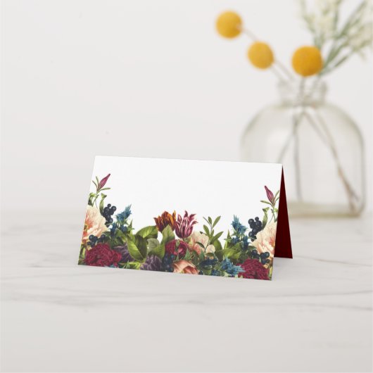 Moody Burgundy Bloral Platzkarten Hochzeiten (Rückseite)
