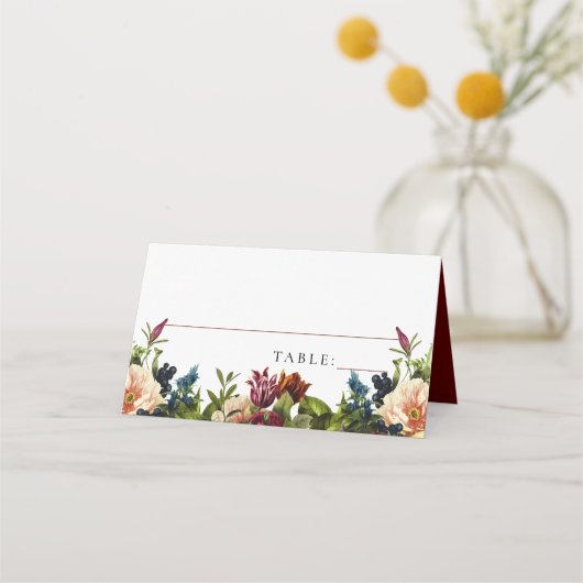 Moody Burgundy Bloral Platzkarten Hochzeiten (Vorderseite)