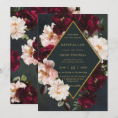 Moody Burgundy Blush Bloral Peonies Green Wedding Einladung (Vorne/Hinten)