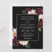 Moody Burgundy Blush Floral QR Code Wedding Einladung (Vorderseite)