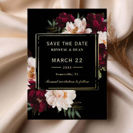 Moody Burgundy Blush Floral Wedding Save the Date Folieneinladung
