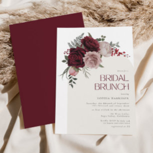 Moody Burgundy Floral Arch Bridal Brunch Einladung