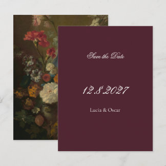 Moody Burgundy Floral Wedding Save the Date Postkarte