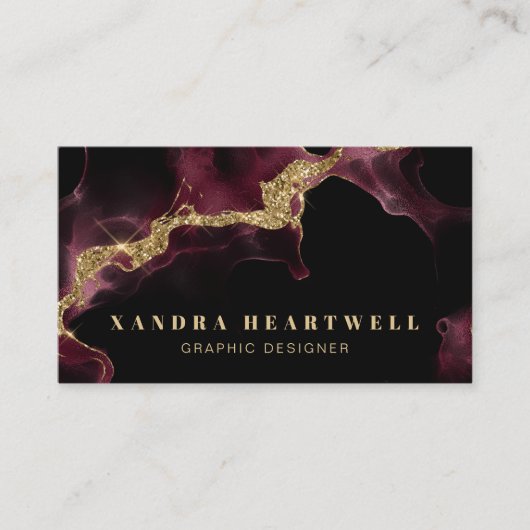 Moody Burgundy Gold Glitter Ink Abstract QR Code Visitenkarte (Vorderseite)
