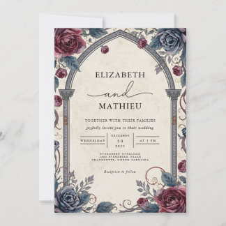 Moody Burgundy Gothic Botanical Floral Wedding Einladung