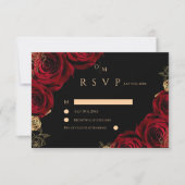 Moody Burgundy Roses Wedding RSVP card Karte (Vorderseite)
