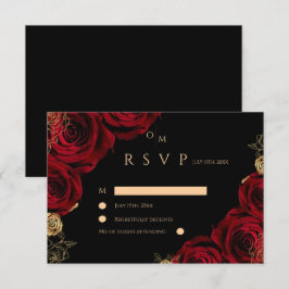 Moody Burgundy Roses Wedding RSVP card Karte