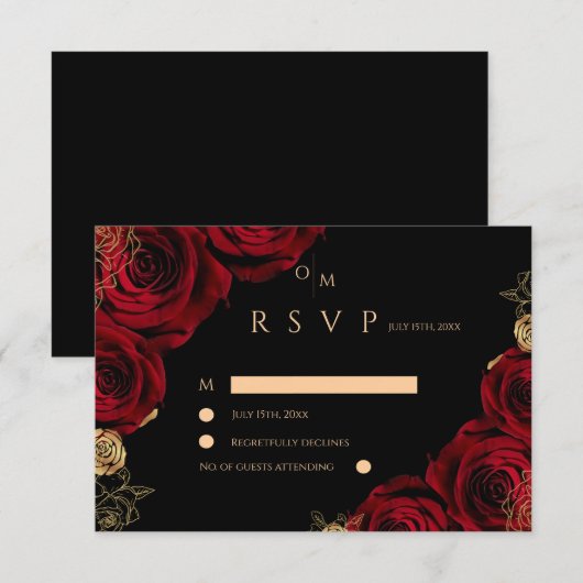 Moody Burgundy Roses Wedding RSVP card Karte (Vorne/Hinten)