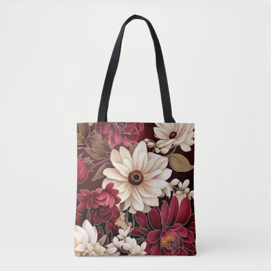 Moody Burgundy und Cream Florals Tasche (Vorderseite)